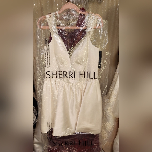 NWT Sz 18 Sherri Hill 53270 Ivory Short Mikado Cocktail Homecoming Dress - Picture 9 of 12